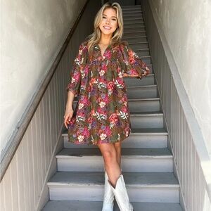 J Marie The Hayes Puff Sleeve Floral Dress Tassels Fall Vibes NWOT Size XS